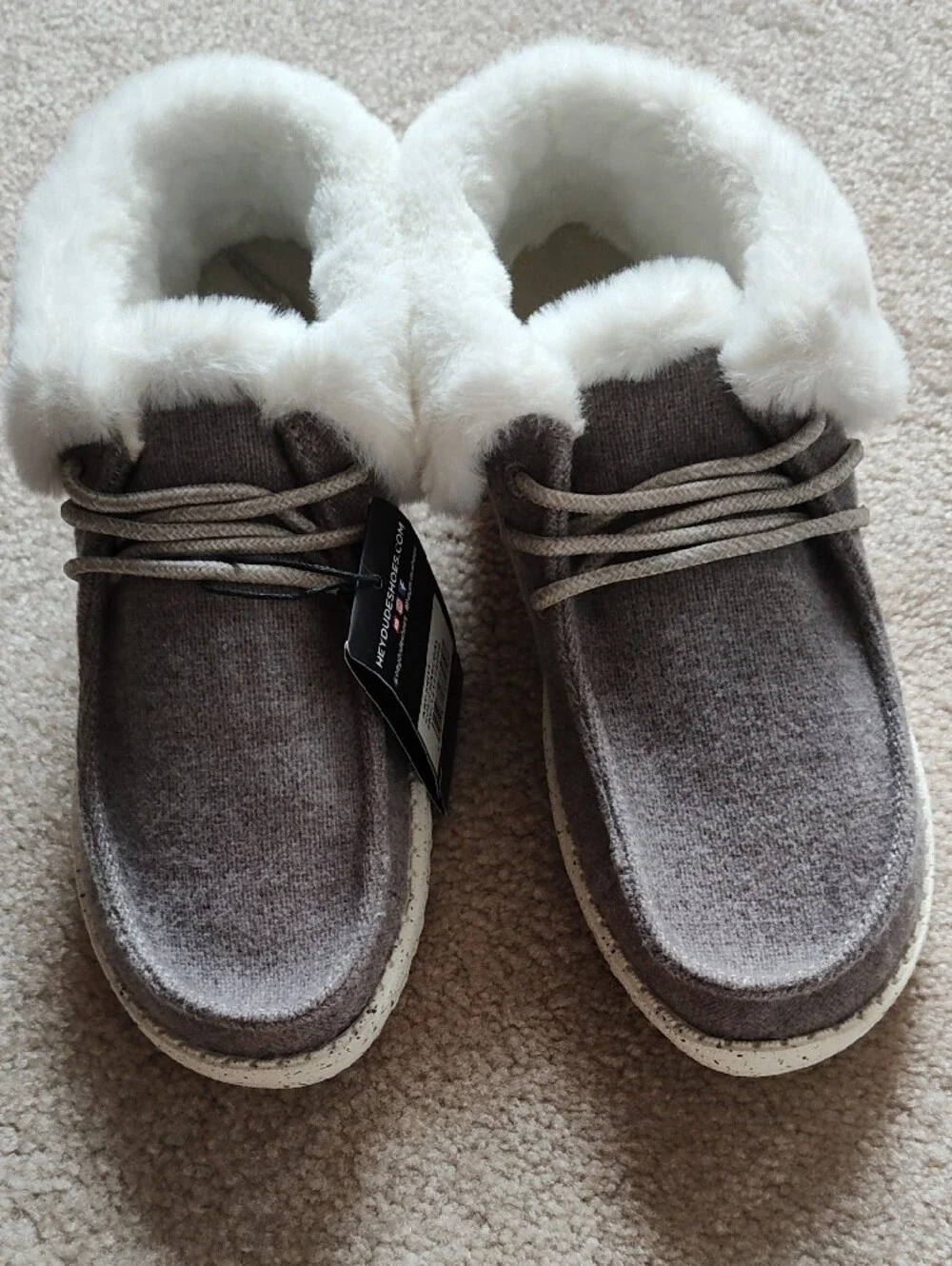 Hey Dude Gray Faux Fur Lined Slip-Ons
